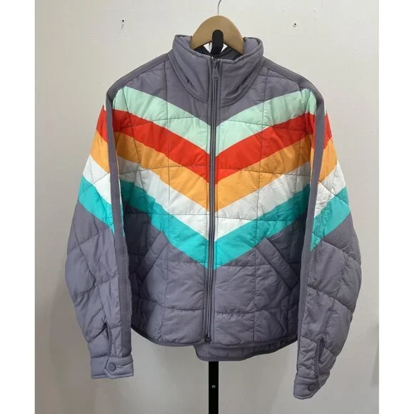 Free People FP Movement Pippa Packable Puffer Size Medium Y2K Stripes 90's - Picture 2 of 5